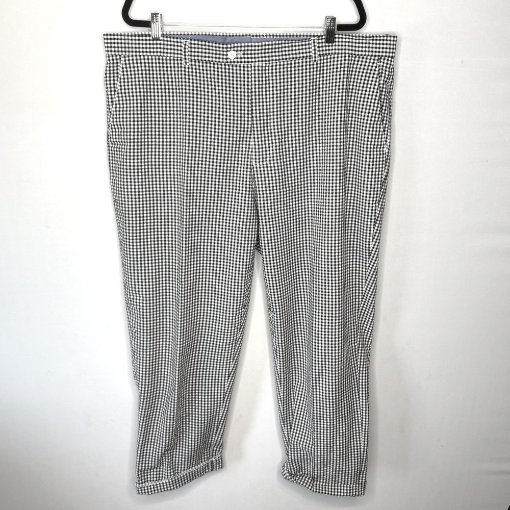 Mazari Mens Gingham Check Dress Pants 42x30 Black White Cuff Cotton Blend Chino